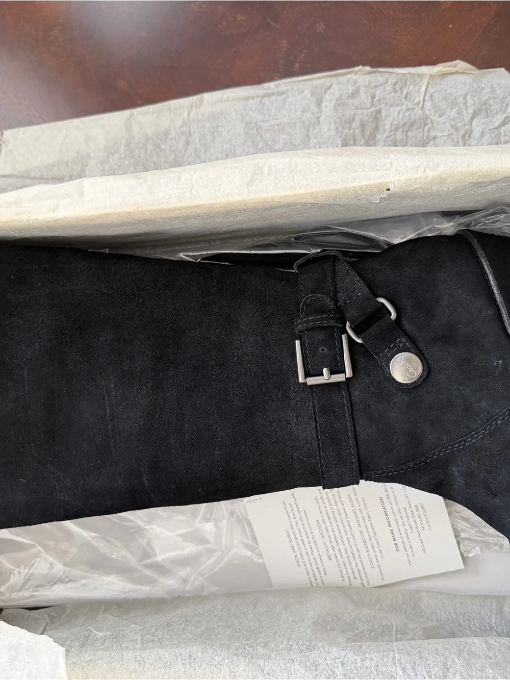 Coach Candid Black Kid Suede Buckle Wedge Tall Over-the-Knee Boots